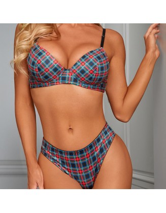 Steel ring anti-exposure sexy plaid girl underwear ladies underwear gathered