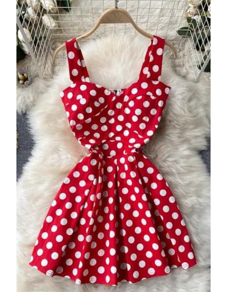 Chest Padded Strap Mini Dress Fashion Floral and Polka Dot Print Beach Short Dress