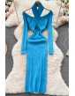 Elegant Cross Knitted Bodycon Dress Women Slim Elastic Long Sleeve Sweater Dress